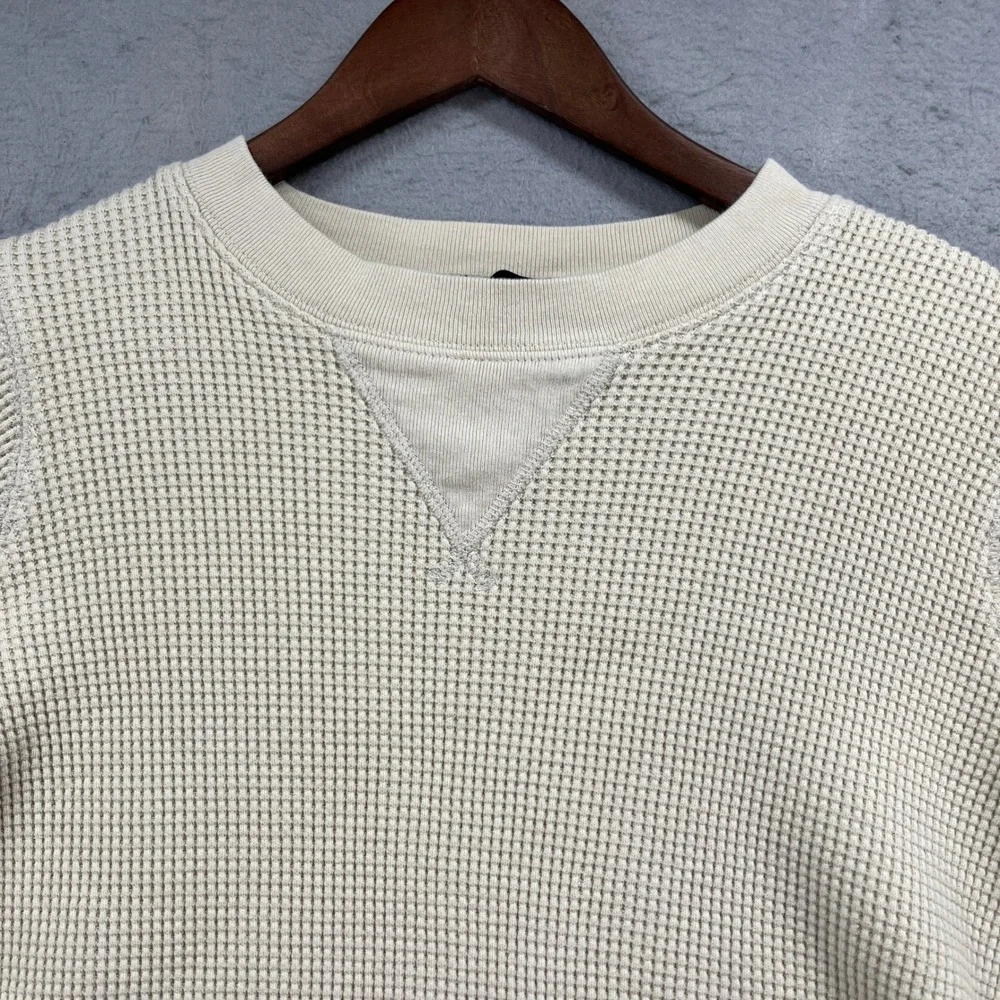 J Crew Waffle Knit Pullover Mens Medium Ivory Cotton Thermal Crewneck Sweater